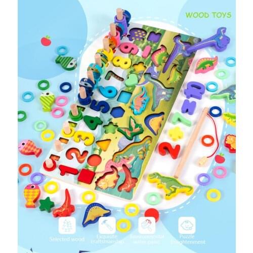 Wooden Montessori Preschool Educational Toy Children Busy Board Math Fishing Counting Geometric Figures Developing Board Kid Toy