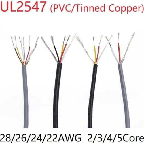 UL2547 Signal Shielded Cable 22 24 26 28 AWG PVC Insulated 2 3 4 5 Cores Amplifier Audio Copper Wire Headphone DIY Control Line