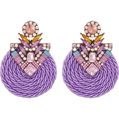 JUJIA Boho Ethnic Crystal Round For Women Grils Baroque Handmade Purple Earrings Beads Statement Jewelry Brincos