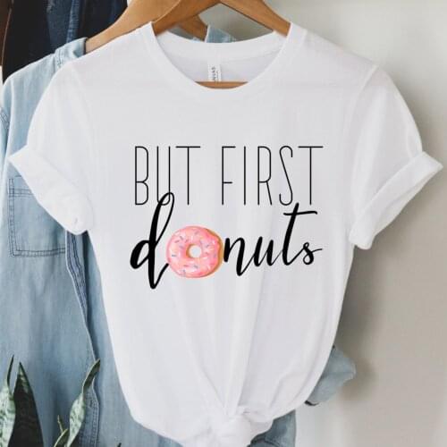 Women T-shirt Donut Workout Print Harajuku Top Casual Ladies Basic O-collar Short Sleeved Women T-shirt Girl,Drop Ship