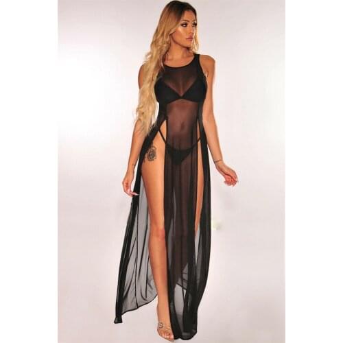 Hot Sale Sexy Women Mesh Sheer Long Maxi Dress Evening Party Beach Dresses Sundress Bikini Cover Up See-through Tulle Cover-Ups