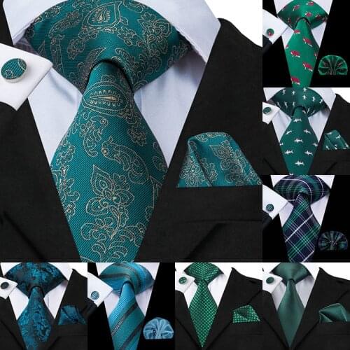 Hi-Tie New Green Silk Mens Ties for Men 8.5cm Classic Mens Wedding Party Tie Set Animal Striped Neck Tie and Handkerchiefs