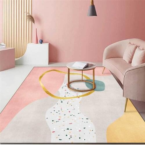 Northern European-Style Light Luxury Rug Pink Gold Terrazzo Mosaic Carpet Living Room Bedroom Bed Blanket Kitchen Floor Mat