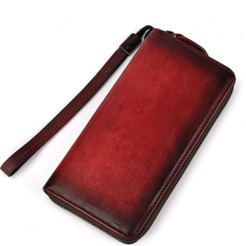 Leather Vintage Long Wallet for men women single zipper leather wallet purse buisness men casual wallet real skin burse