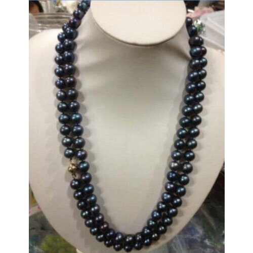 Beautiful 48“ inch 8-9MM black TAHITIAN Pearl Necklace 14K ball clasp