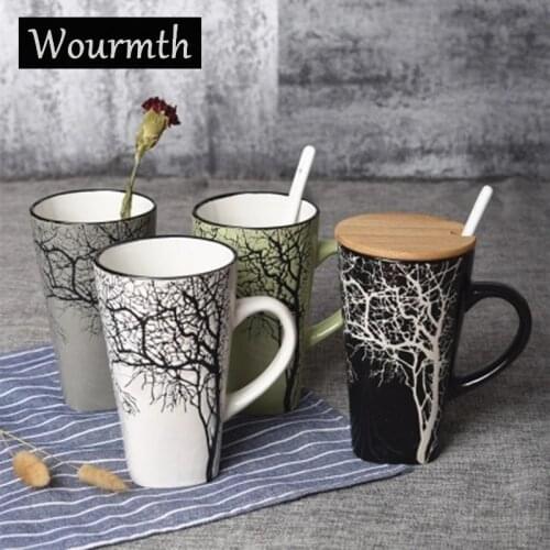 Wourmth Creative Water Cup Ceramic Travel Coffee Mug Cover Spoon Office 500ml Large Capacity Milk Cup Free Shipping