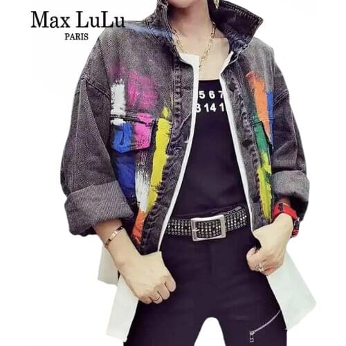 Max LuLu Autumn Korean 2021 New Design Women Printed Denim Jackets Ladies Patchwork Casual Coats Female Black Clothes Plus Size