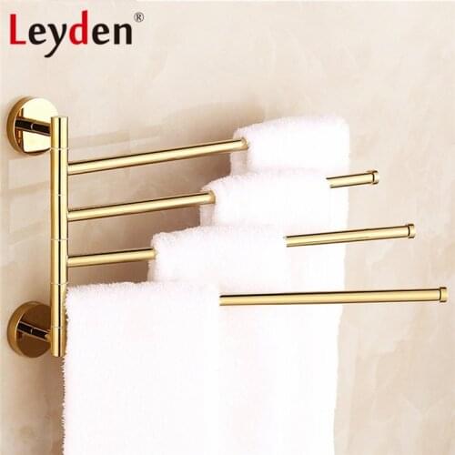 Leyden Copper Towel Bar 180 Degree Rotating Wall Mount Chrome/ Gold 4 Layer Activities Towel Bar Towel Rack Bathroom Accessories