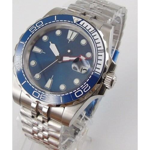 Blue Dress SUNBURST 21 Jewels MIYOTA 8215 Mechanical Men Wristwatch Unidirectional Rotaitng Bezel Date jubilee Band