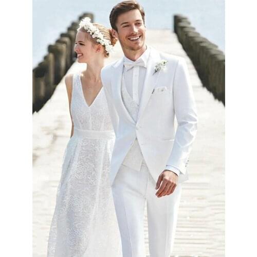 Fashionable White Groom Tuxedos Mens Evening Dress Toast Dress Wedding Blazer Business Suits (Jacket+Pants+Vest+Tie) K:2121