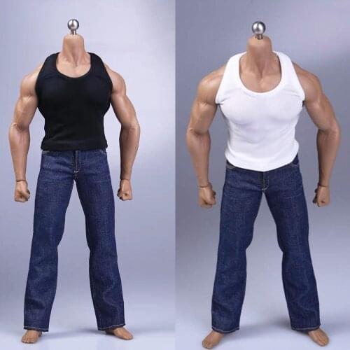 1/6 Scale Fashion Male Denim Jeans Trousers Vest Black and White Color Can Choose for 12'' Man Figure