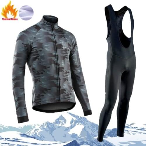 Warm 2021 STRAVA Winter Thermal Fleece Cycling Jersey Set Mens Outdoor Riding MTB Ropa Ciclismo Bib Pants Set Cycling Clothing