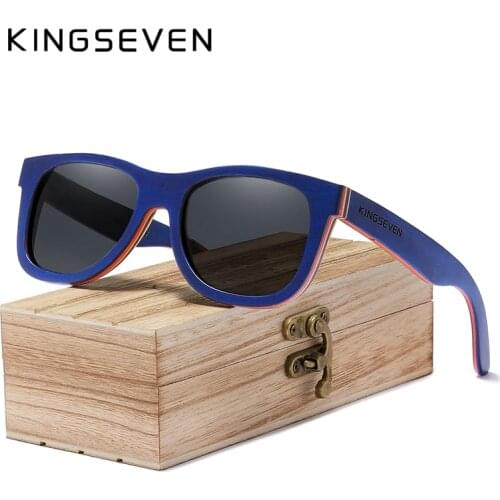 KINGSEVEN 2020 Brand Designer Wood Sunglasses New Men Polarized Blue Wood SunGlasses With Original Box Retro Vintage Eyewear