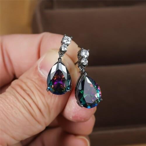 Charm Female Rainbow Crystal Earrings Trendy Rose Black Gold Wedding Earrings Vintage Geometry Long Dangle Earrings For Women