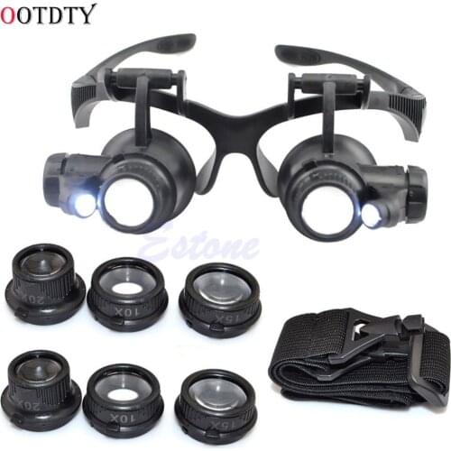 OOTDTY 2018 Fashion 10X 15X 20X 25X LED Double Eye Jeweler Repair Watch Magnifier Loupe Glasses Lens
