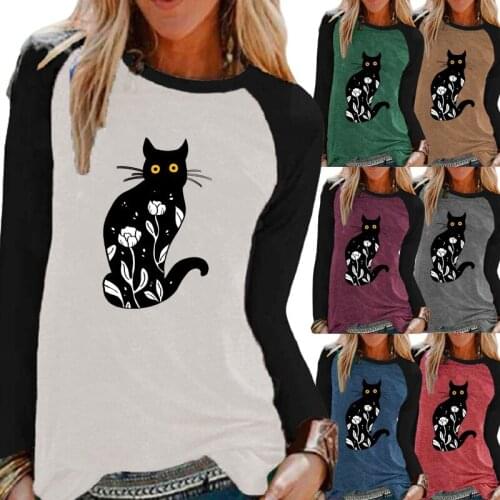 Autumn Fashion Printing Raglan Sleeve Shirt Loose Shirt Casual Top Graphic Tee Round Neck Pullover Top the New Tops & Tees