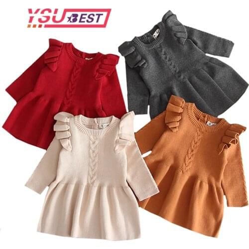 2020 Baby Girl Dress Autumn Winter Girls Wool Knitted Sweater Newborn Girls Dresses Ruffles For Party Wedding Baby Girl Clothes