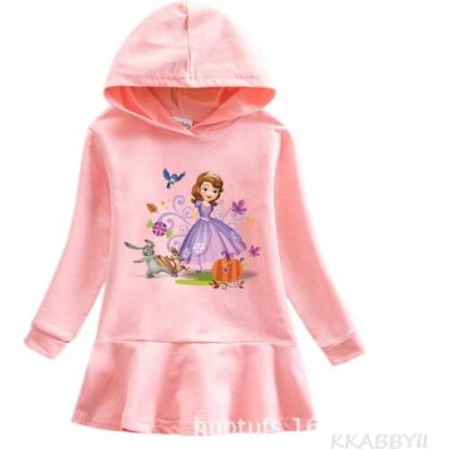 Autumn Foreign Trade Girls Hooded Hoodie Dress Sofia Cartoon Baby Pure Cotton Lotus Leaf Casual Skirt Disney