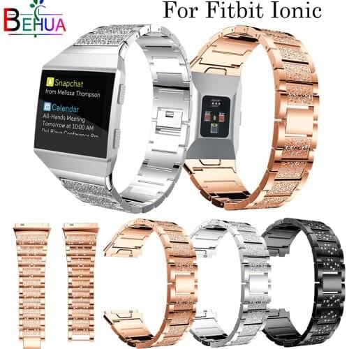 Stainless Steel Luxury Alloy Crystal Watch Band Wrist Strap For Fitbit Ionic smart watch Replacement the strap band Accessories