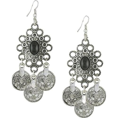 Retro Turkish Coin Earrings Floral Design Boho Gypsy Beachy Ethnic Tribal Festival Jewelry Turkish Bohemian Earrings