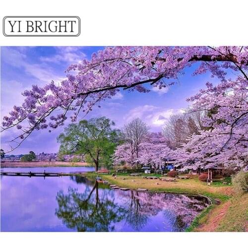 Romantic Sakura Trees fall Diamond Embroidery Scenery 5D Diamond Painting Cross Stitch Diamond Mosaic Needlework Bedroom LK1