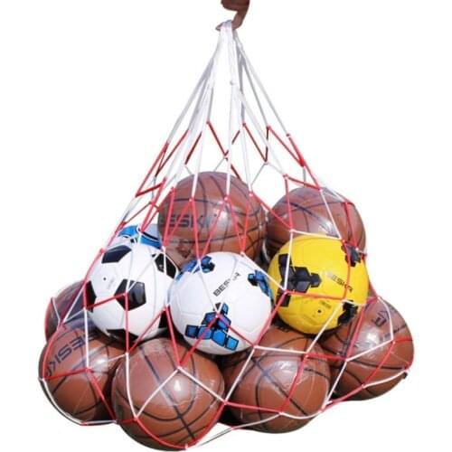 Lattice Cord Ball Soccer Net Bag Portable Storage Bag Basketball Sports Ball Mesh Net White-Red Large Capacity 7-10 Ball