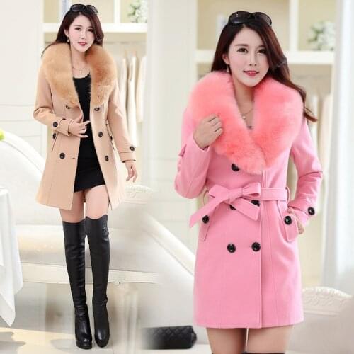 Coat Woolen Female Plus Size 4xl 5xl Faux Fur Collar Korean Womans Coat Ladies Coats Womens Clothing Casacos KJ218 s