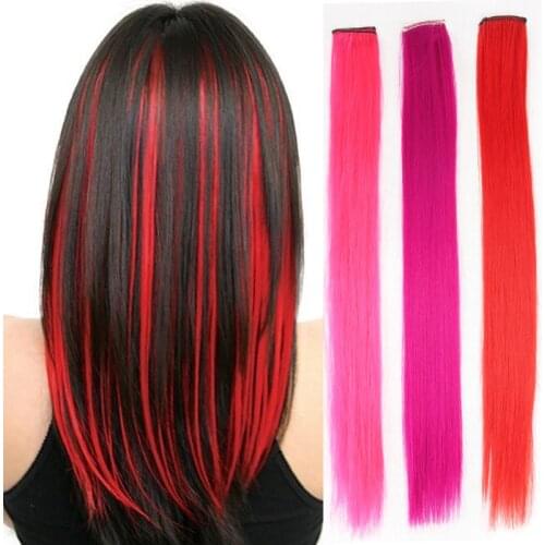 Clip In Synthetic Hair Extension Long Straight Rainbow color Fake Hair Piece Extensions on Clips One Piece Dream ice’s