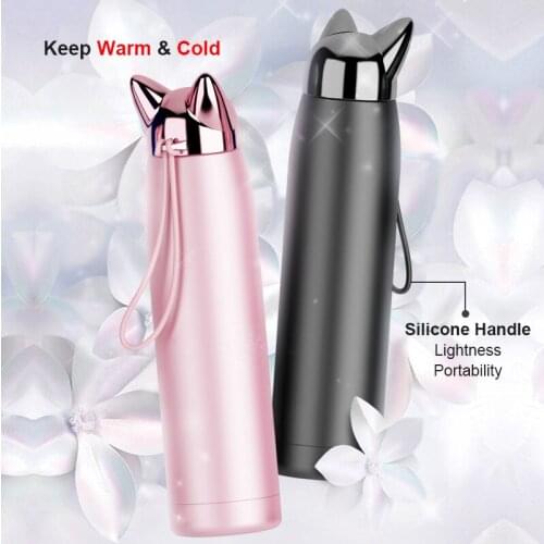 320ml/11oz Double Wall Thermos Water Bottle Stainless Steel Vacuum Flasks Cute Cat Fox Ear Thermal Coffee Tea Milk Travel Mug