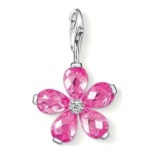 ThomasPT1737 Pendant Littel Pink Flower Romantic Charm Euro-American style Good Jewelry In 925 Sterling silver Fit Bag Bracelet