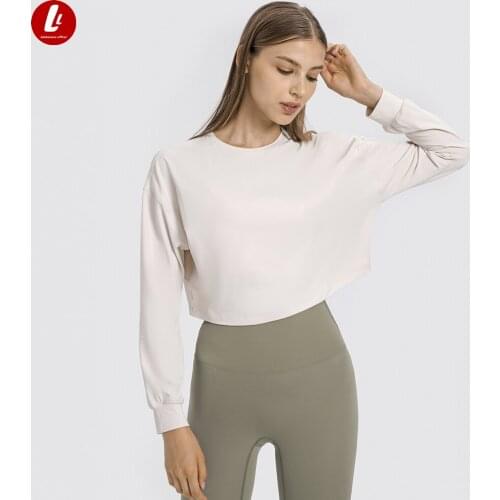 JACQUARD Plain LightweiFitness Workout Crop Pullover Women Crew Neck Long Sleeve Training Sport Cropped Sweatshirts