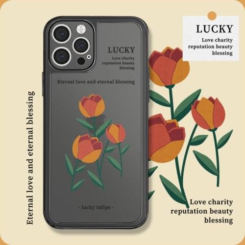 Retro lucky rose sweet Flowers art Phone Case For iPhone 11 12 Pro Max Xs Max XR Xs 7 8 Plus X 7Plus case Cute soft Clear Cover