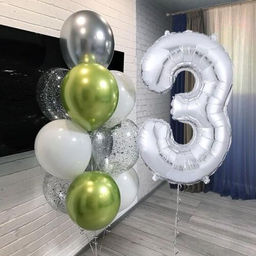 13pcs Number Foil Birthday Balloons Latex Confetti Foil Helium Kids Baby Girl Balloon 1st 1 2 3 4 5 6 7 8 9 Years Old Decoration