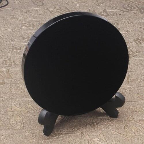 High Quality Natural Black Obsidian Stone Scrying Mirror Round Plate Fengshui Mirror For Home Decoration Gift With Shelf