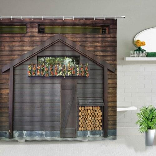 Farm Wooden House West Country Shower Curtain European Style Scenery Garden Background Wall Hanging Curtains Waterproof Fabric