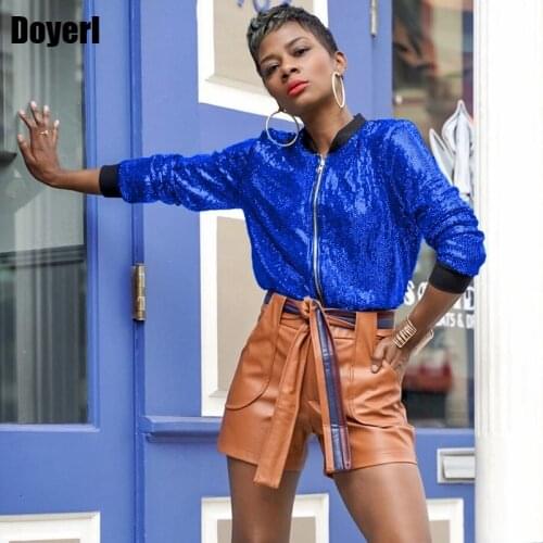 Sequin Jacket Women Long Sleeve Zipper Korean Streetwear Casual Bomber Jacket Women Autumn Slim Glitter Basic Short Jacket Coat