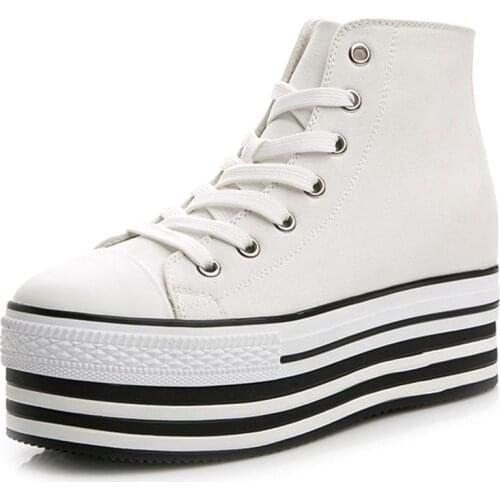 Chunky Sneakers Platform Women Fashion Lace-up High-top Wedge Shoes For Women 2019 New Canvas Thick Bottom Wedge Heeled Sneakers