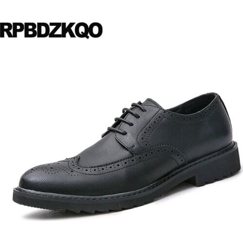 Designer Rubber Office Breathable Black Oxfords Wingtip Men Formal Wedding Shoes Lace Up Brogue British Style Elevator Spring