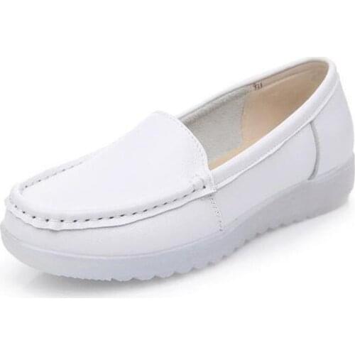 New Top Cowhide White Shoes Woman Nurse Flats Soft Bottom Non-slip Wear Women Genuine Leather Shoes Casual Shoes Flat Shoes
