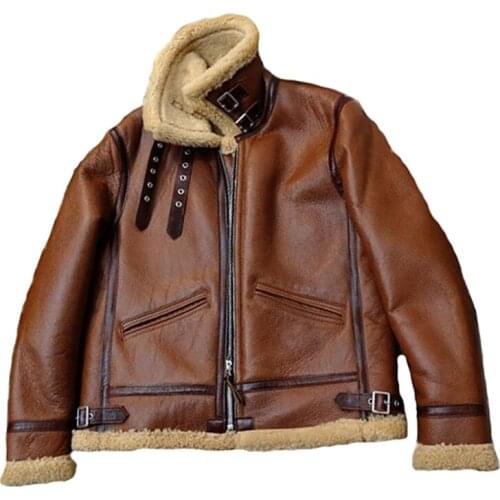 Winter Mens Genuine Leather Jacket Men Sheepskin Real Fur Shearling Coat A210401