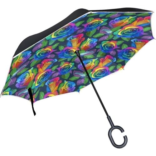 Beautiful Rose Reverse Umbrella Double Layer Inverted Parasol Rain Women Strong Windproof Fluorescent Strips Paraguas Men