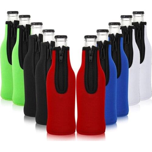 10 Pieces Beer Bottle Coolers Bottle Insulator Sleeve Covers with Ring Zipper for 12 Oz 330 Ml Bot