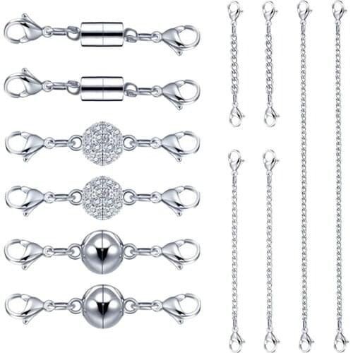 12pcs Magnetic Clasps 2/4/6'' Chain Extenders for Necklace Bracelet Jewelry