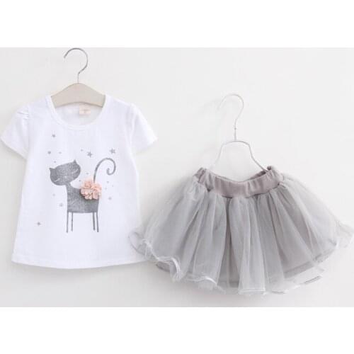 2016 white girls brand clothing cartoon short sleeve T-shirt dress veil two childrens clothing k1