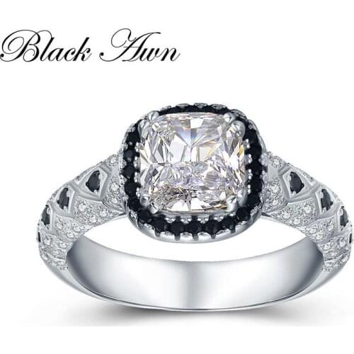 2020 Hot 925 Sterling Silver Jewelry Wedding Rings for Women Black&White Stone Engagement Ring Femme Bijoux Bague C410