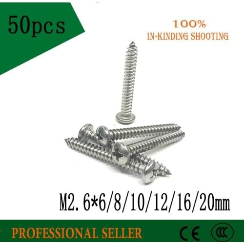 50pcs M2.6*6/8/10/12/16/20 mm GB845 Laptop Computer Screws phillips 304 stainless steel pan head head Self Tapping Screws