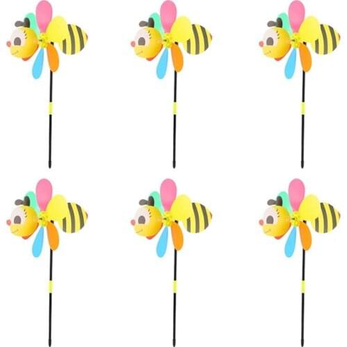6Pcs Bee Wind Spinners Pinwheels 3D Animal Windmills Garden Stakes Ornaments for Lawn Yard Patio Party Decor