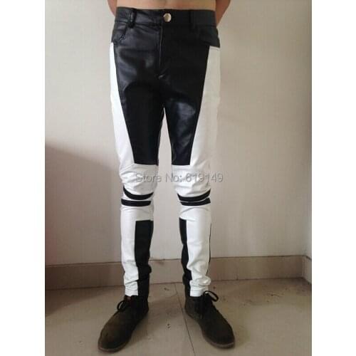 27-44 2020 Mens Fashion Stage Ds Bar Nightclub Singer Dance Plus Size Stitching Leather Pants Pu Trousers Costumes Clothing