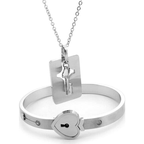 Daily Couples Party Love Lock Set Key Pendant Fashion Holiday Gift Bracelet Necklace Anniversary Titanium Steel Girls Boys