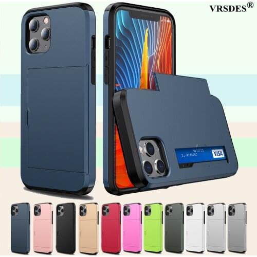 For iPhone 12 Pro Max 12 Mini XS Max XR X Case Hybrid Tough Slide Wallet Card Storage Armor Case For iPhone 11 12 Pro Max Funda